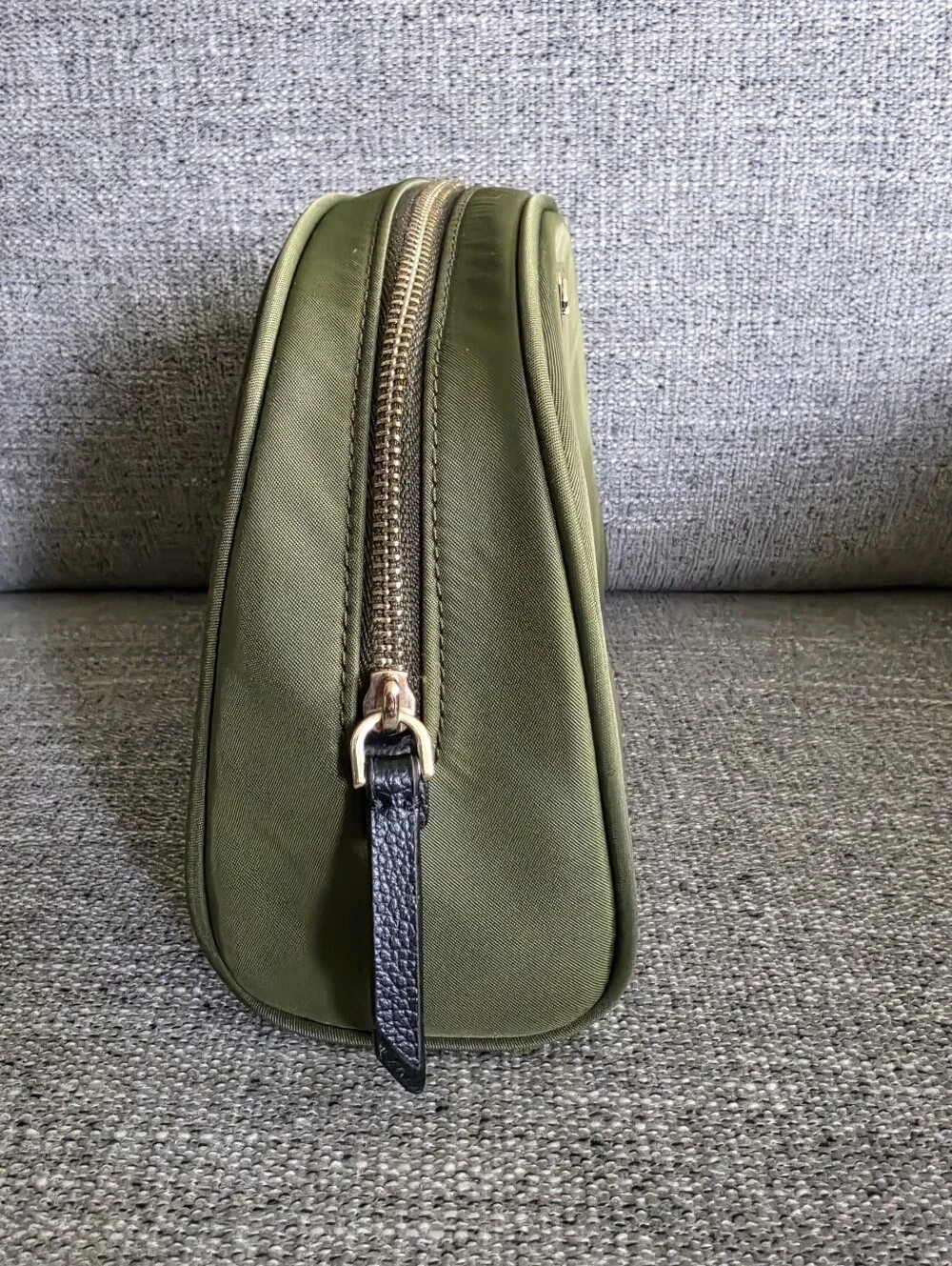 kate spade Olive Green Cosmetic Case with Gold Zipper and Black Pull